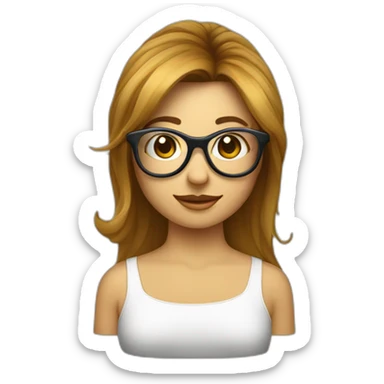 Fille cheveux long châtain et ondulé avec des lunettes carré sticker