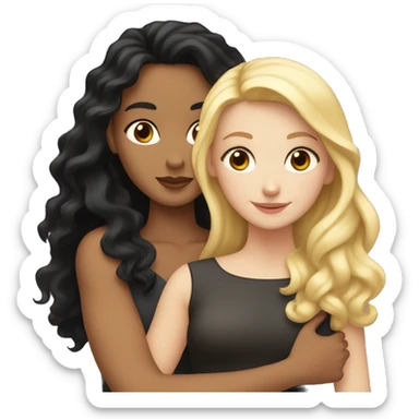 A white girl with blonde hair hugging a girl with tan skin and black wavy hair  sticker