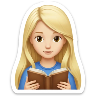 blond girl with long hair reading a book sticker