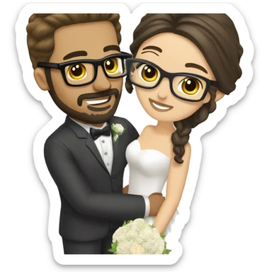 I need a groom with dark brown hair dark brown beard and googles and a blonde bride  sticker
