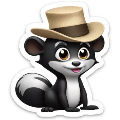 Skunk with a sideways hat sticker