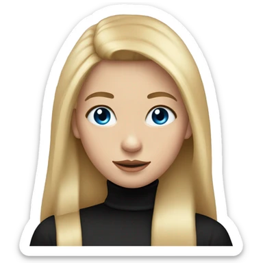 A blonde girl with long straight hair and blue eyes and black bows on her head and wearing a black turtleneck sticker