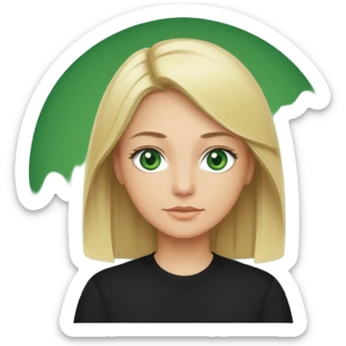 40 yr old blonde straight hair green eyes black shirt sticker