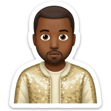 Kanye West with dark brown hair, cream sequin outfit sticker