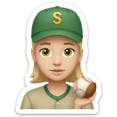 gender neutral character, chest up, green shirt, baseball cap, emoji style sticker