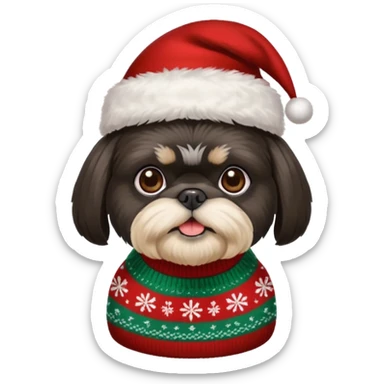 BLACK SHIH TZU WITH CHRISTMAS SWEATER AND HAT sticker