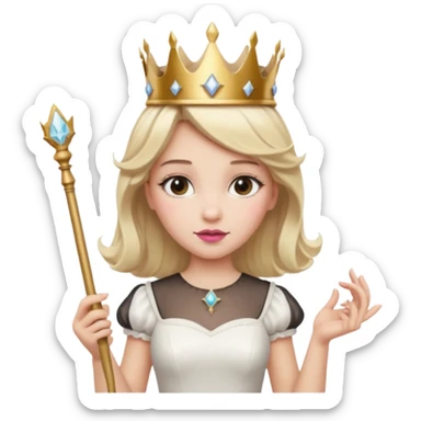 dorothy queen blonde hair, white dress with magic wand, and crown on head sticker