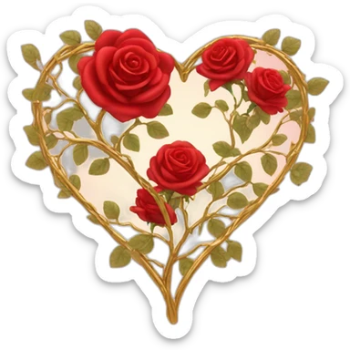 heart shape gold vine with red roses border sticker