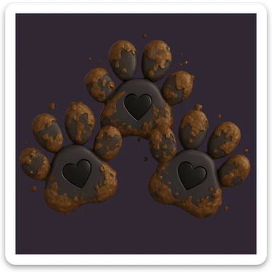 Make the two black puppy paws look muddy, keep the black heart around them and original style (original style slug: 3d-emoji) sticker