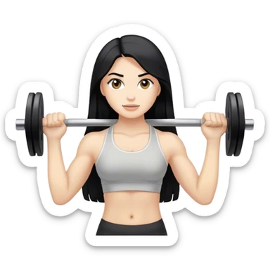 Pale girl with long black hair lifting weights sticker