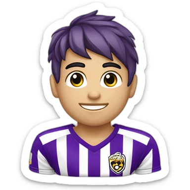 Niño rubio futbolista camiseta rayas verticales moradas sticker