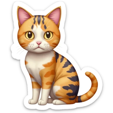 full body colourful calico tabby cat with disproportioned head with an anxious face sticker