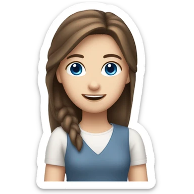brown hair girl , blue eyes , white girl , waving sticker