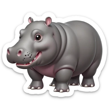cinematic-hippo-realistic-full-body-side-view-standing-on-all-fours-emoji,-massive-round-frame,-wide-mouthed-grin-exposing-huge-teeth,-head-tilted-dramatically,-thick-grey-hide-glossy, big eues sticker