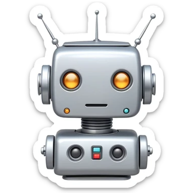 Retro-futuristic robot with a boxy head and antennas sticker
