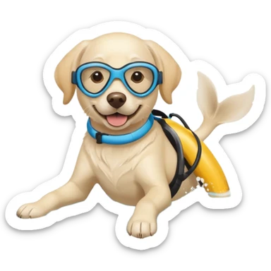 White labrador with snorkel and swimming fins sticker