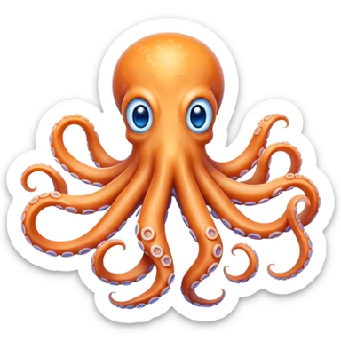 Cinematic Noble Octopus Portrait Emoji, Poised and enchanting, with a light orange body adorned with vibrant blue rings and eight delightfully curling arms with gentle suckers, large sparkling eyes exuding warmth and playfulness, Simplified yet charmingly expressive features, highly detailed, glowing with a soft, magical underwater radiance, high shine, intelligent and irresistibly cute, stylized with an air of whimsical marine enchantment, focused and fluid, soft glowing outline, capturing the essence of a watchful and endearing octopus that appears ready to float out of the screen with delightful charm! sticker