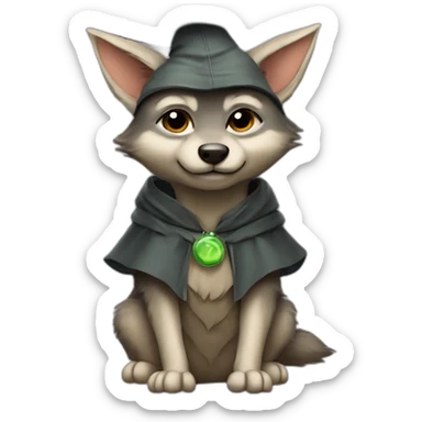cutie wolf whole body sitted similar to baby yoda with a university mortarboard sticker
