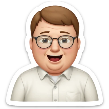 peter griffin as a laughing crying emoji in midjourney style with a white button up shirt and glasses sticker