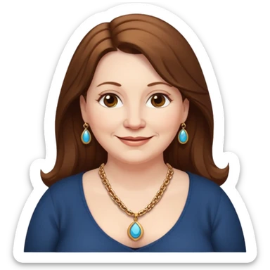 50 yr old white woman pale long brown hair small smile chubby sticker