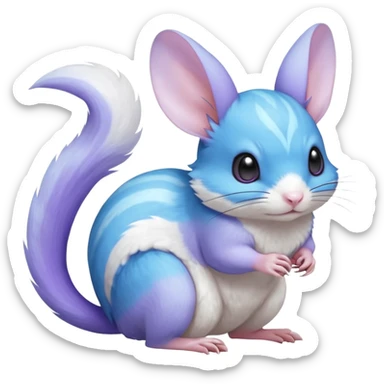 Light-pastel-Cyan-white-blue-gradients electric type rodent-chinchilla-squirrel-gerbil-jerboa-Pachirisu-Minccino-Pokémon-Fakémon-fusion-hybrid-Pokémon-animal-creature, full body with purple-violet-pinkish round cheek markings  sticker