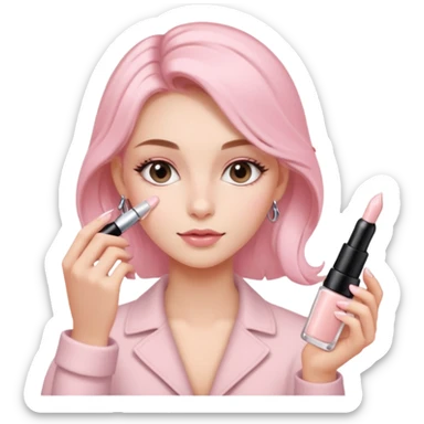 clean girl aesthetic emoji, applying skin care, serum, cream, hair in a claw clip, soft pink and nude palette sticker