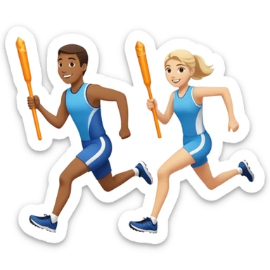 No that looks like a sword fight.  Make two people in a relay race with one large bright baton passing it from one person to the next while running and smiling. One needs to be running behind the other in the same direction  sticker