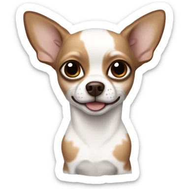 the Chihuahua dog is white in color with brown spots, blue eyes with a brown outline sticker