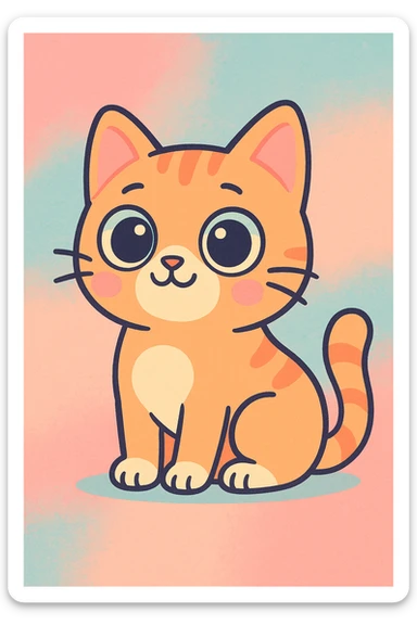 a cute cat with big eyes, pastel toon style, soft colors sticker