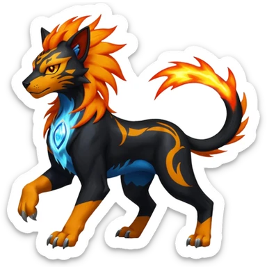 Shiny Glowing Legendary Epic Pyroar-Torracat-Luxray-Tigress-Houndoom-Liger-Hybrid-Fakemon-hybrid-Creature (full body) sticker