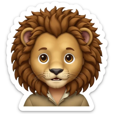 Make a cute boy lion with curly brown hair with a disconnected goatee and medium skin sticker