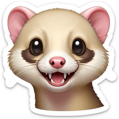 Cinematic Comical Ferret Portrait Emoji, Head tilted dramatically with an exaggeratedly shocked expression, featuring a slender, wiggly body and a distinct ferret head with a pointed snout and small ears, with wide, hilariously expressive eyes full of humorous disbelief, Simplified yet hilariously expressive features, highly detailed, glowing with a slightly sassy natural glow, high shine, dramatic yet playful, stylized with an air of quirky charm, soft glowing outline, capturing the essence of a meme-worthy ferret that looks ready to scamper into viral fame! sticker