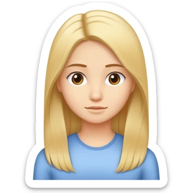 crea una maestra joven con cabello largo de la raiz rubio medio y de las puntas rubio mas claro, muy animada sticker