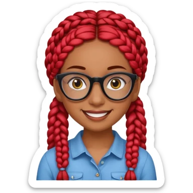 Brown skin Hispanic girl with big brown eyes and black eye glasses, with red braids sticker