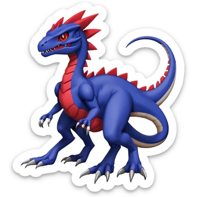  Cool Edgy deep blue Digimon-Fakemon-Guilmon-Genesect-Velociraptor-Dragon with red belly full body sticker