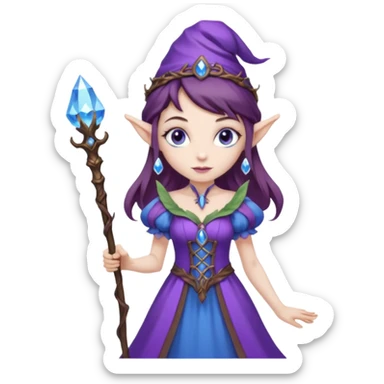 Hyper realistic purple mushroom elf mage fairy queen pale skin brown hair and blue-eyes sticker
