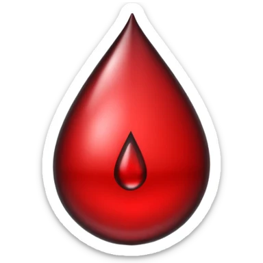 single blood drop emoji sculpted from dark liquid metal, glossy surface, dramatic reflections, futuristic minimal 3D style, isolated on white sticker