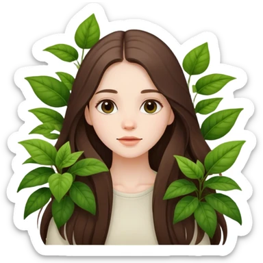 beautiful pale brunette girl with long hair with plants sticker