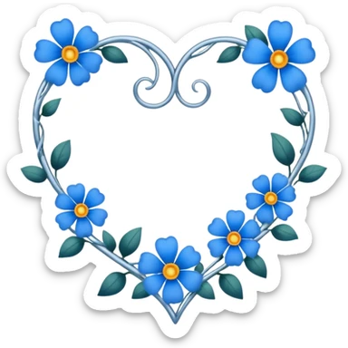heart shape silver vine with blue flowers border sticker