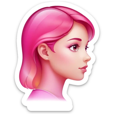 Girl in profile view with curved silhouette, transparent glass style, bright pink gradient, with highlights and shadows, minimalist design sticker