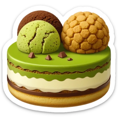 biscuit balls with matcha/chocolate/tiramisu topping + crumbs topping sticker
