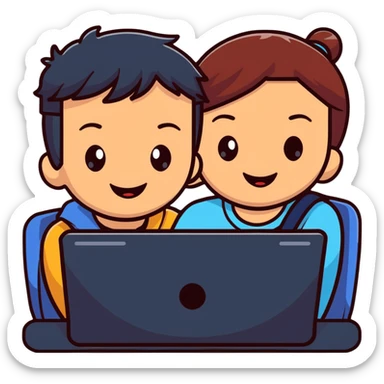 boy and girl having a video call, smiling at each other on screens sticker