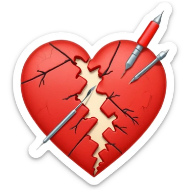 broken heart sticked together (divorce) with a needle sticker