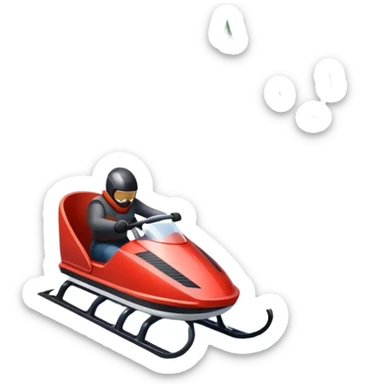 An icon featuring a sleek sled speeding down a snowy hill, with a snowy landscape and pine trees in the background. The motion lines and slight snow spray emphasize the thrill of the ride. Transparent background highlights the excitement and fun of sledding. sticker