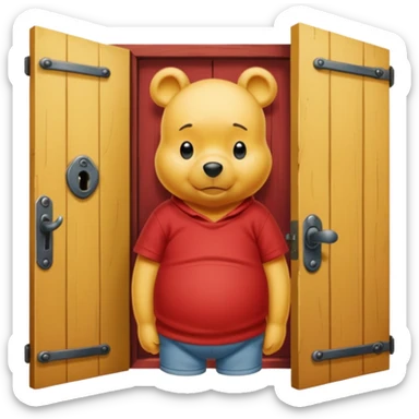 Winnie the Pooh at locked wooden door sticker