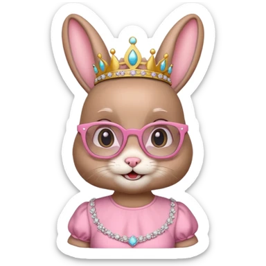 Bunny emoji + tiara + pink dress + happy + glasses sticker