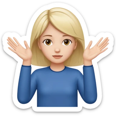 Girl with two hands in front out palms facing upwards and hands in front of her LOWER and her left hand slightly lower than her right hand and hands should face more towards the viewer sticker