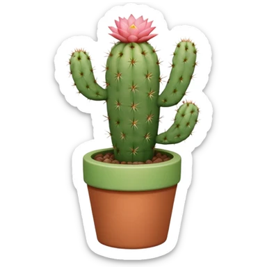 A ceramic pot in a pastel terracotta color, shaped like a cylinder, with a tall pot containing a desert cactus. sticker