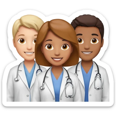 Create four doctors standing together as a group. sticker