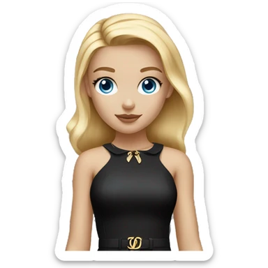 Blonde girl bright blue eyes with Louis Vuitton monogram purse in short black dress sticker